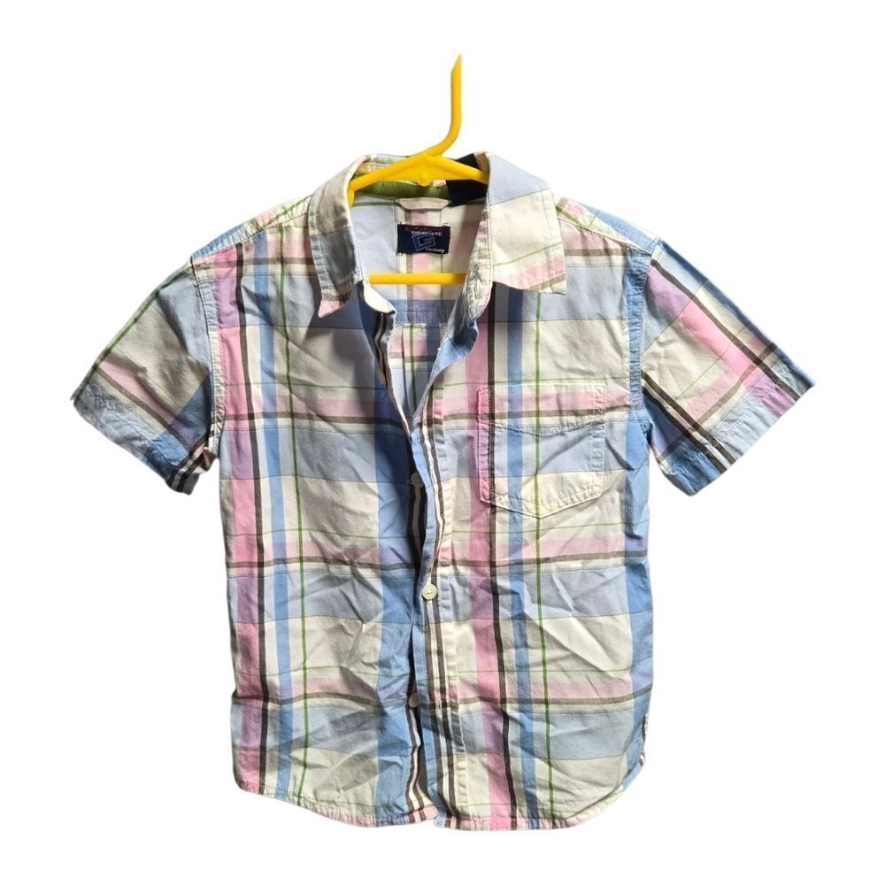 Pastel Plaid Button Down Shirt Boys 4T Blue Pink Green Collared Casual Dressy To